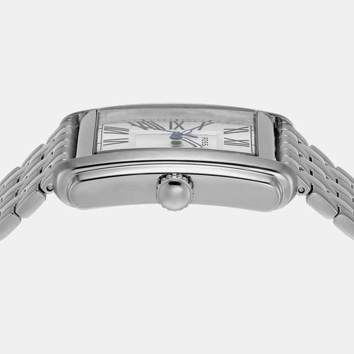 Fossil Carraway FS6008 Rectangular Silver Dial Silver-Tone Stainless Steel Men&