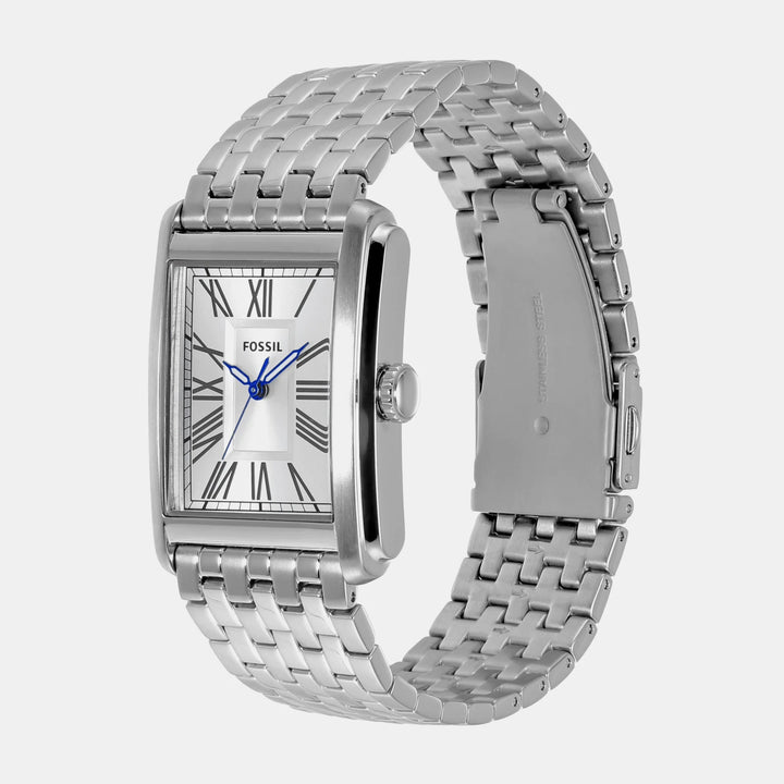 Fossil Carraway FS6008 Rectangular Silver Dial Silver-Tone Stainless Steel Men&