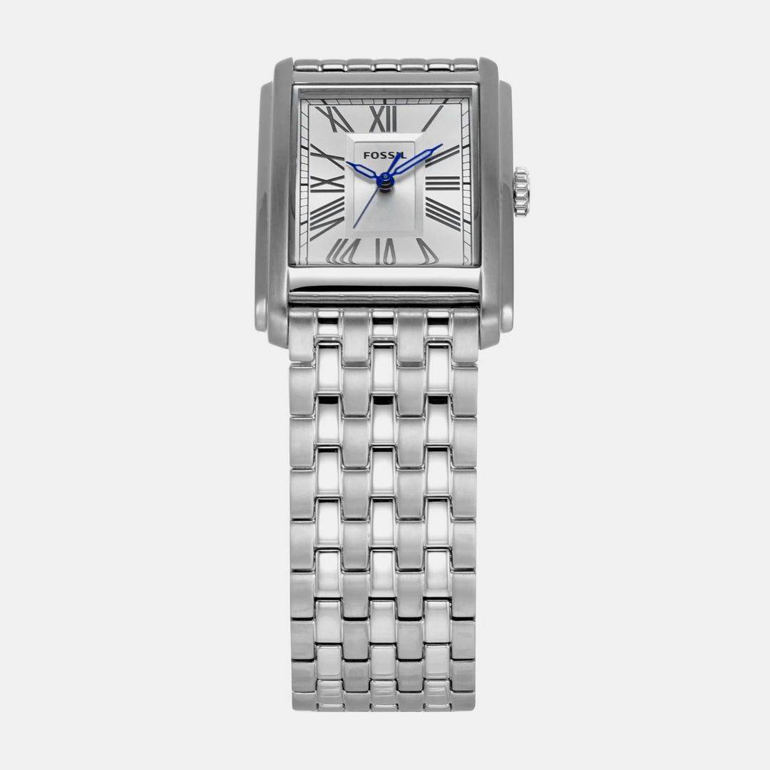 Fossil Carraway FS6008 Rectangular Silver Dial Silver-Tone Stainless Steel Men&