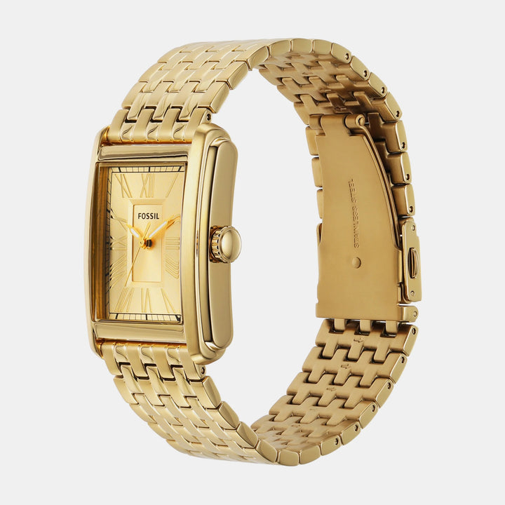 Fossil Carraway FS6009 Rectangular Gold Dial Gold-Tone Stainless Steel Men&
