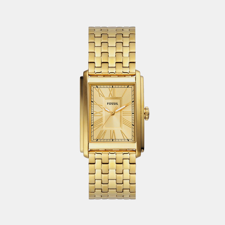 Fossil Carraway FS6009 Rectangular Gold Dial Gold-Tone Stainless Steel Men&
