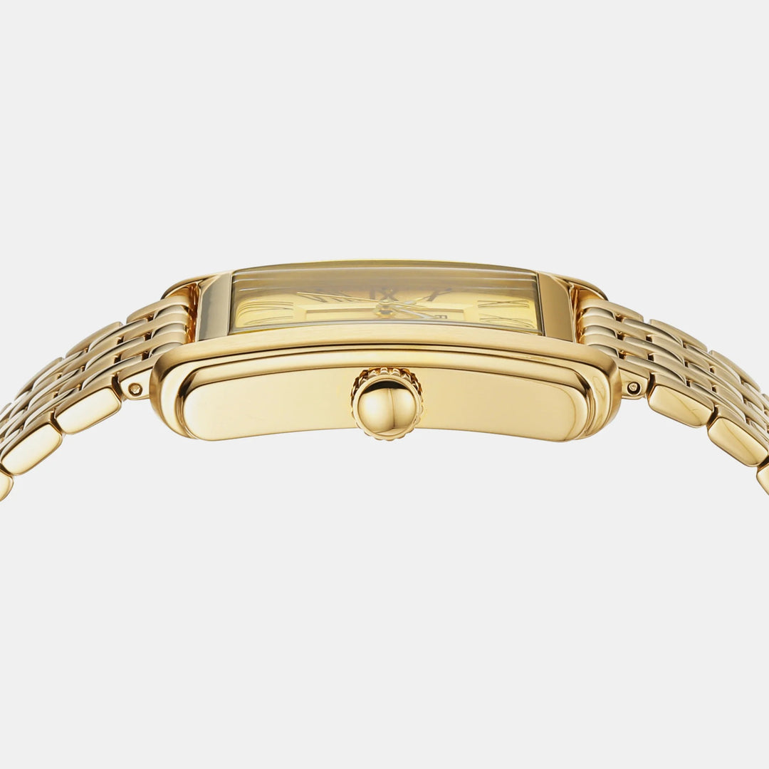 Fossil Carraway FS6009 Rectangular Gold Dial Gold-Tone Stainless Steel Men&