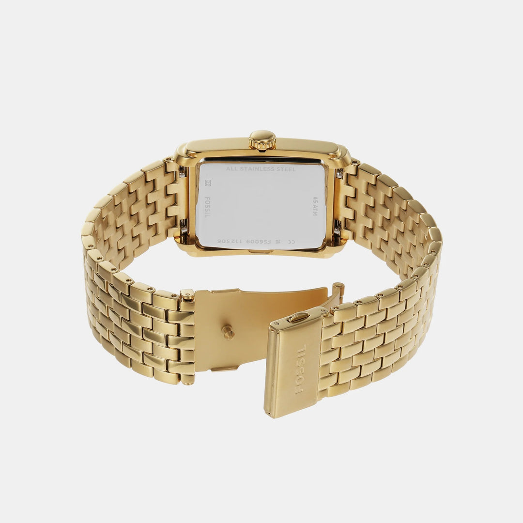 Fossil Carraway FS6009 Rectangular Gold Dial Gold-Tone Stainless Steel Men&