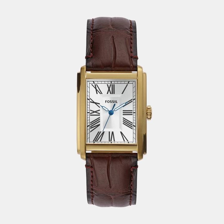 Fossil Carraway FS6011 Rectangular Silver Dial Brown Croco Leather Strap Men&