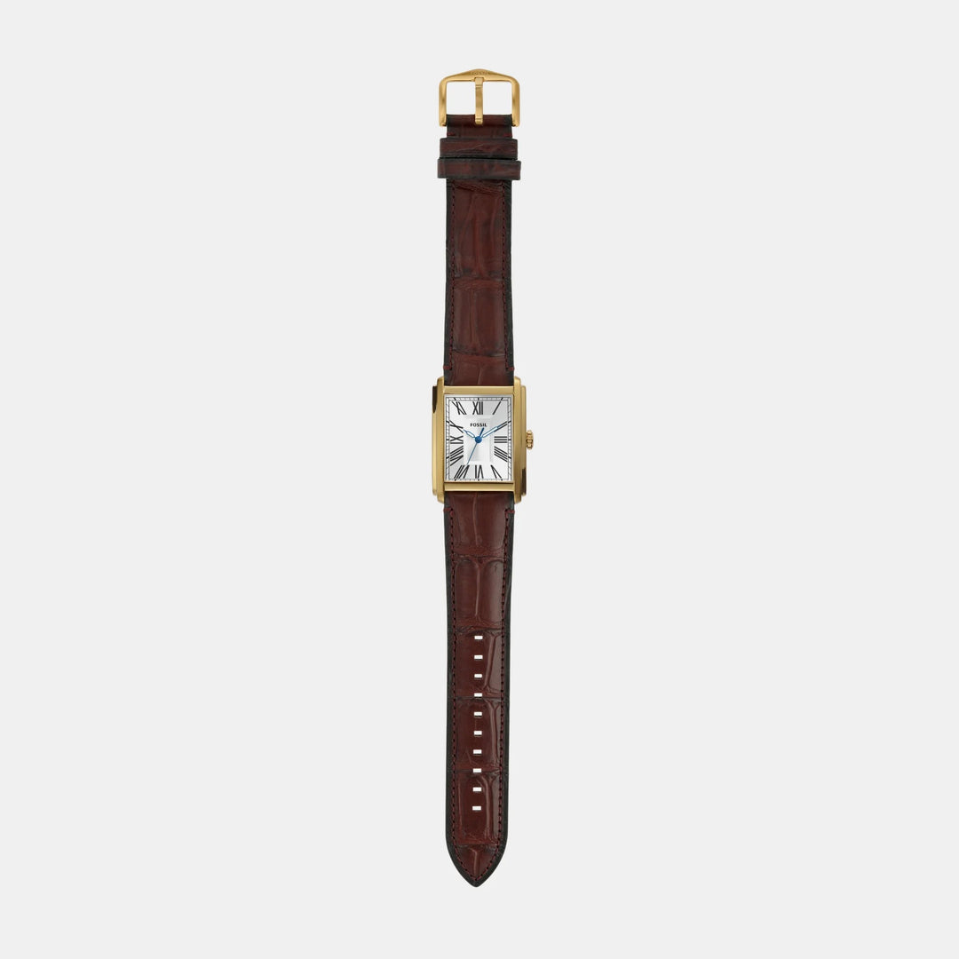Fossil Carraway FS6011 Rectangular Silver Dial Brown Croco Leather Strap Men&