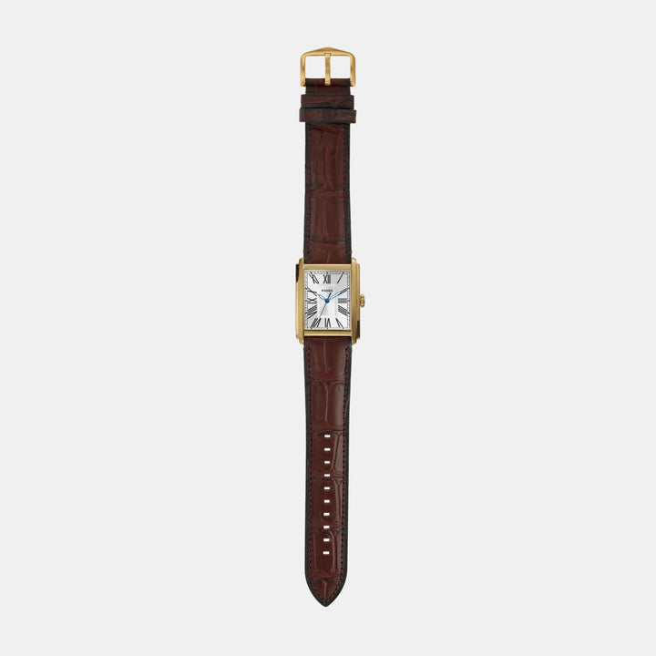Fossil Carraway FS6011 Rectangular Silver Dial Brown Croco Leather Strap Men&