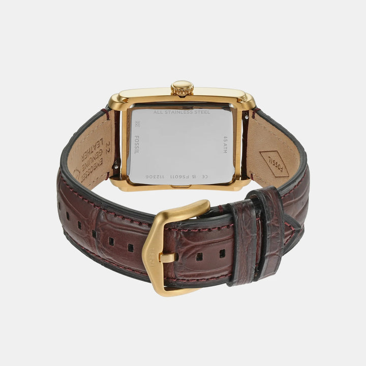 Fossil Carraway FS6011 Rectangular Silver Dial Brown Croco Leather Strap Men&
