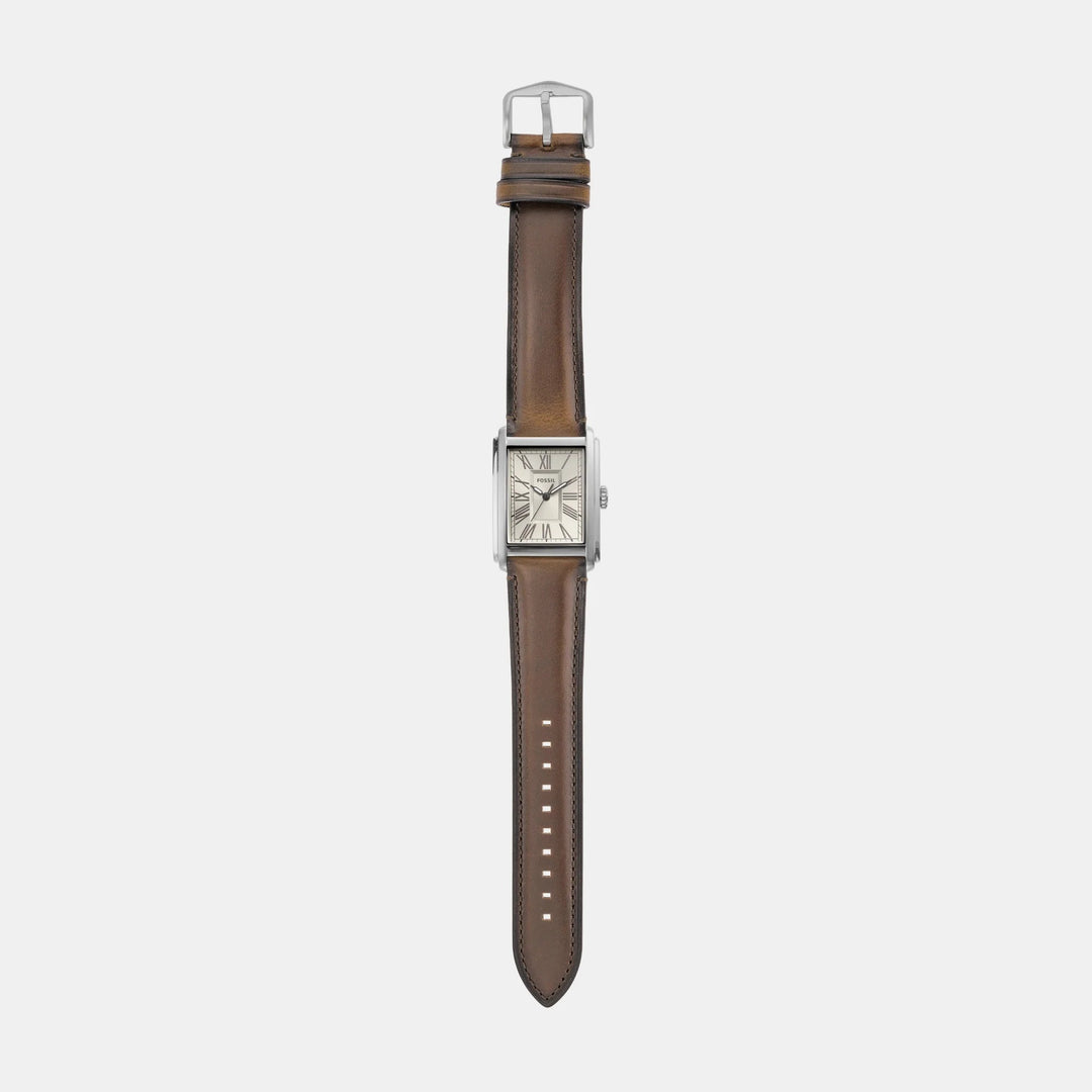 Fossil Carraway FS6012 Rectangular Gold Dial Black Leather Strap Men&