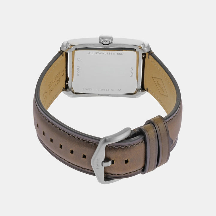 Fossil Carraway FS6012 Rectangular Gold Dial Black Leather Strap Men&