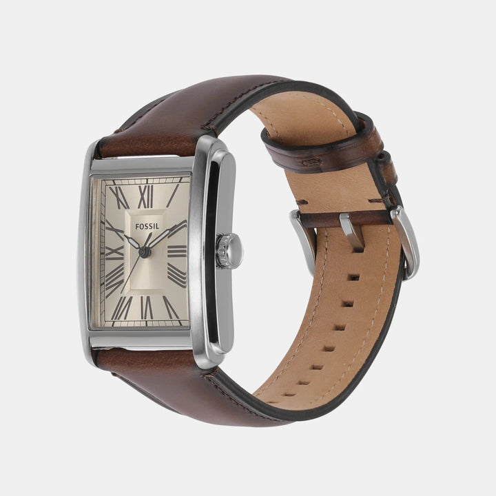 Fossil Carraway FS6012 Rectangular Gold Dial Black Leather Strap Men&