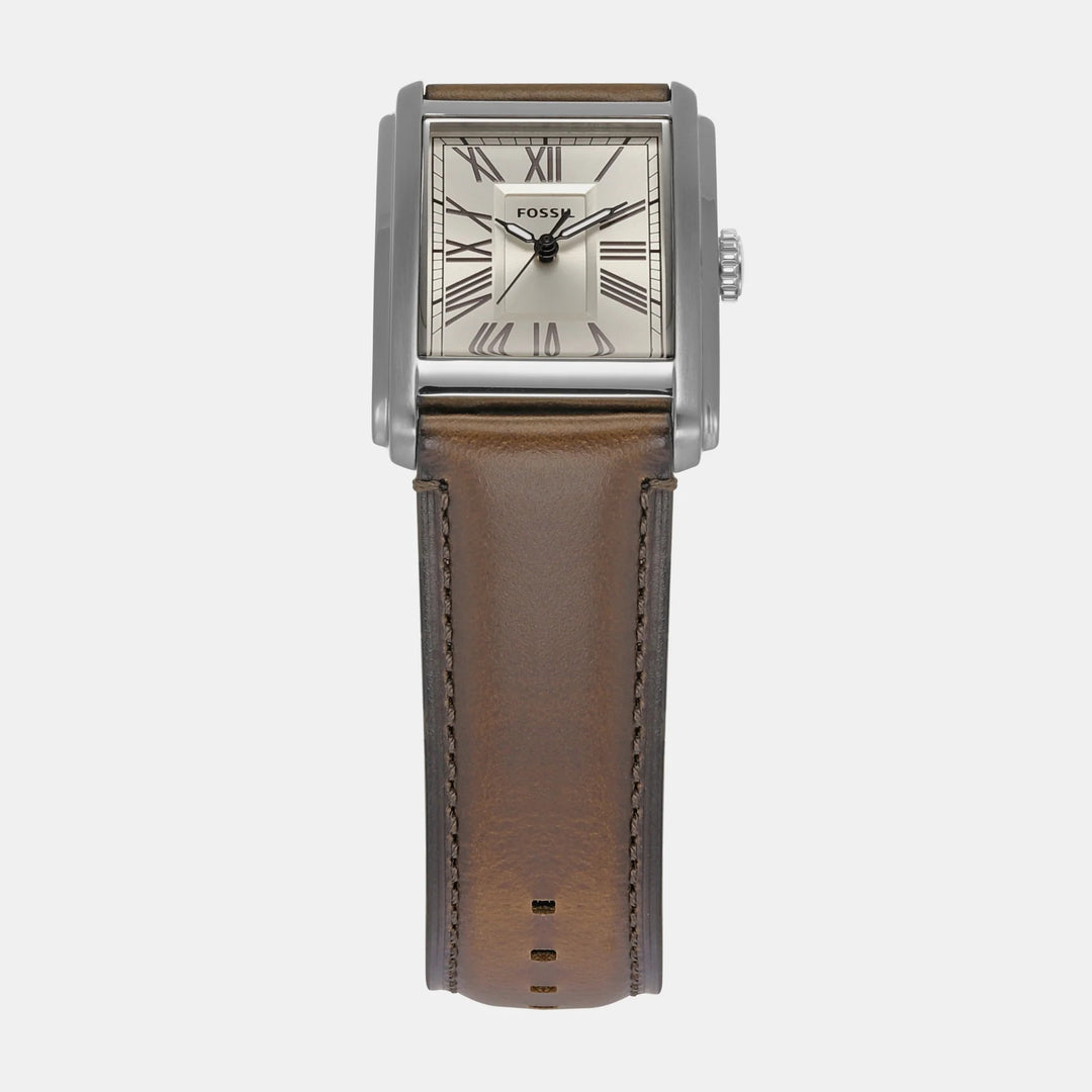 Fossil Carraway FS6012 Rectangular Gold Dial Black Leather Strap Men&
