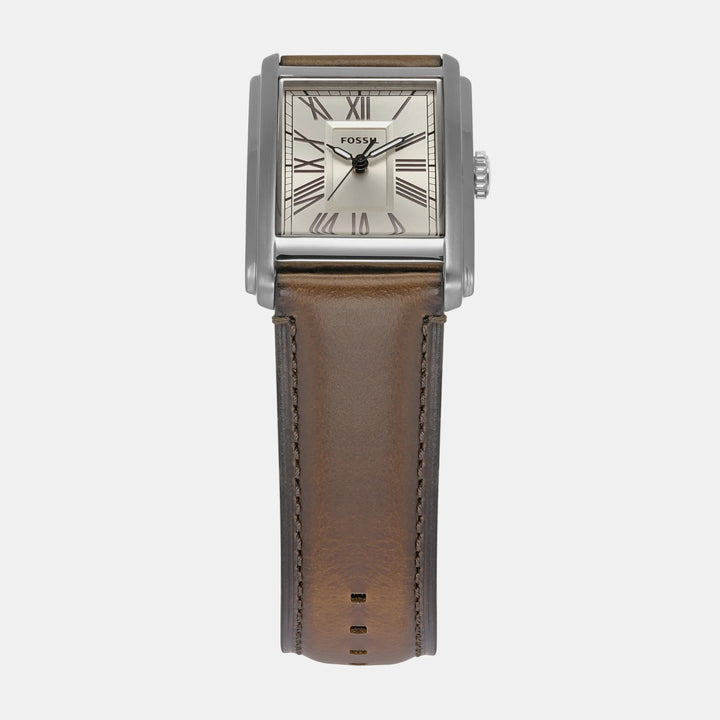 Fossil Carraway FS6012 Rectangular Gold Dial Black Leather Strap Men&