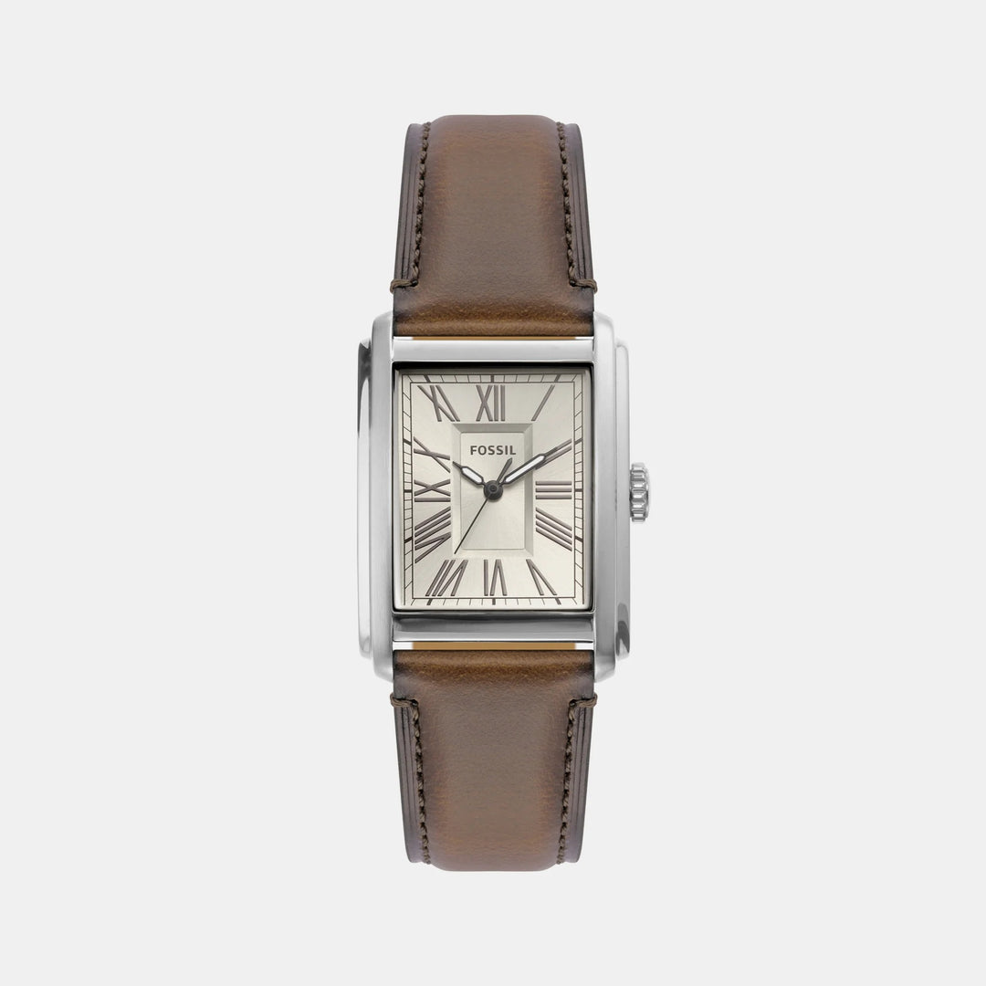 Fossil Carraway FS6012 Rectangular Gold Dial Black Leather Strap Men&