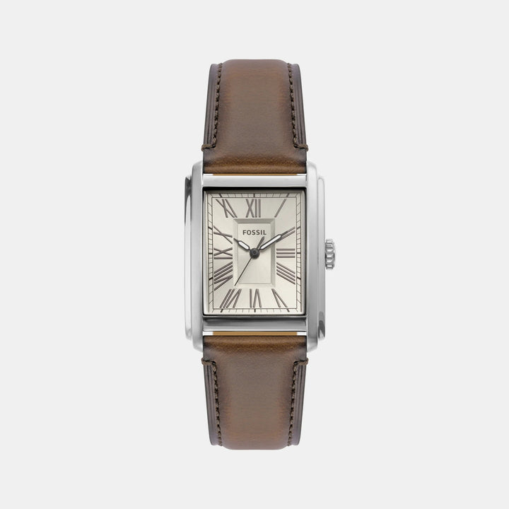 Fossil Carraway FS6012 Rectangular Gold Dial Black Leather Strap Men&