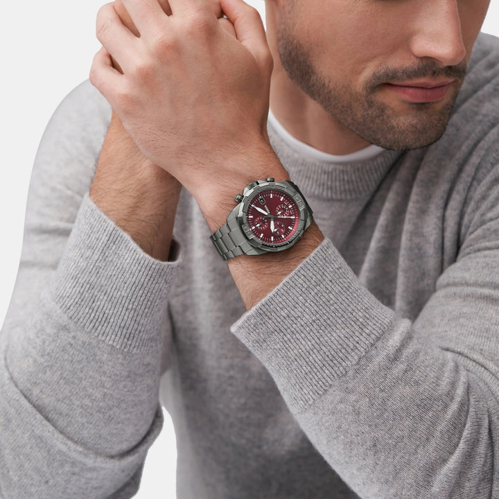 Fossil Bronson FS6017 Burgundy Dial Smoke Stainless Steel Chronograph Men&
