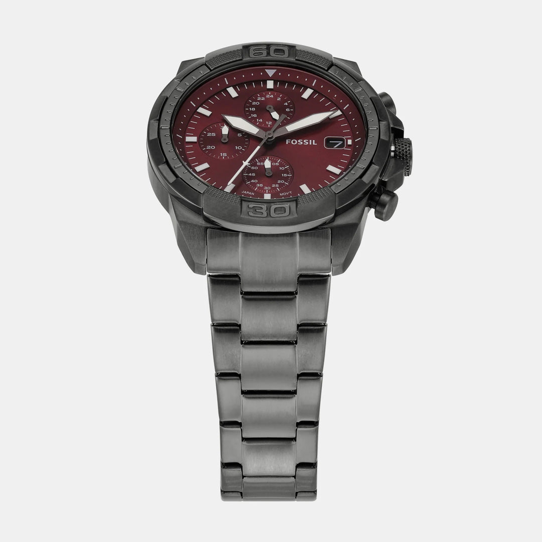 Fossil Bronson FS6017 Burgundy Dial Smoke Stainless Steel Chronograph Men&