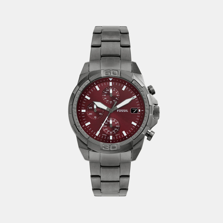 Fossil Bronson FS6017 Burgundy Dial Smoke Stainless Steel Chronograph Men&