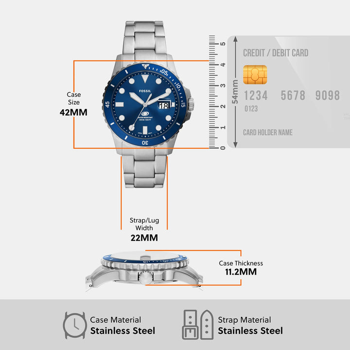 Fossil Blue Dive FS6029 Blue Dial Silver-Tone Stainless Steel Men&