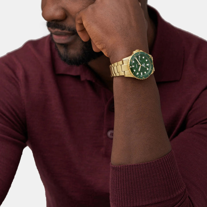 Fossil Blue Dive FS6030 Green Dial Gold-Tone Stainless Steel Men&