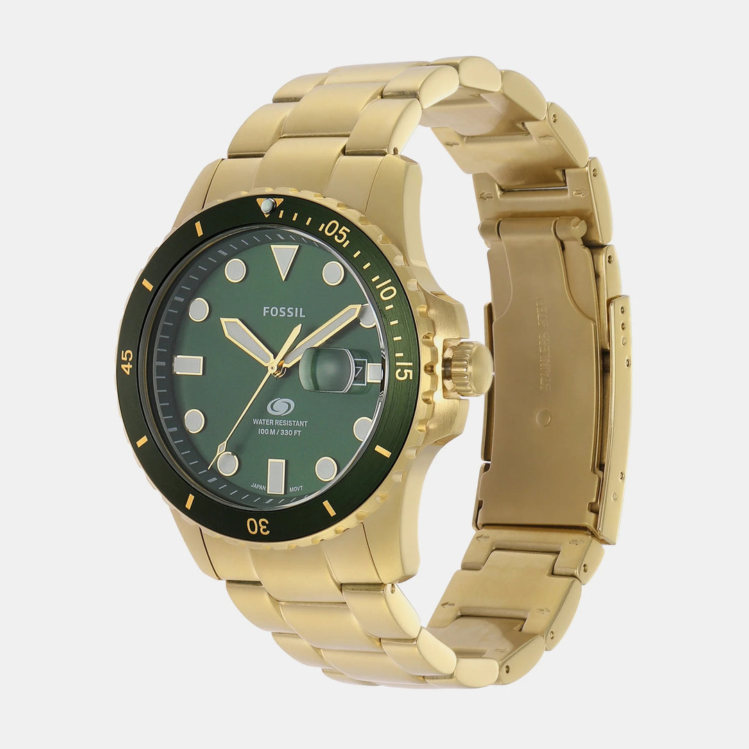 Fossil Blue Dive FS6030 Green Dial Gold-Tone Stainless Steel Men&
