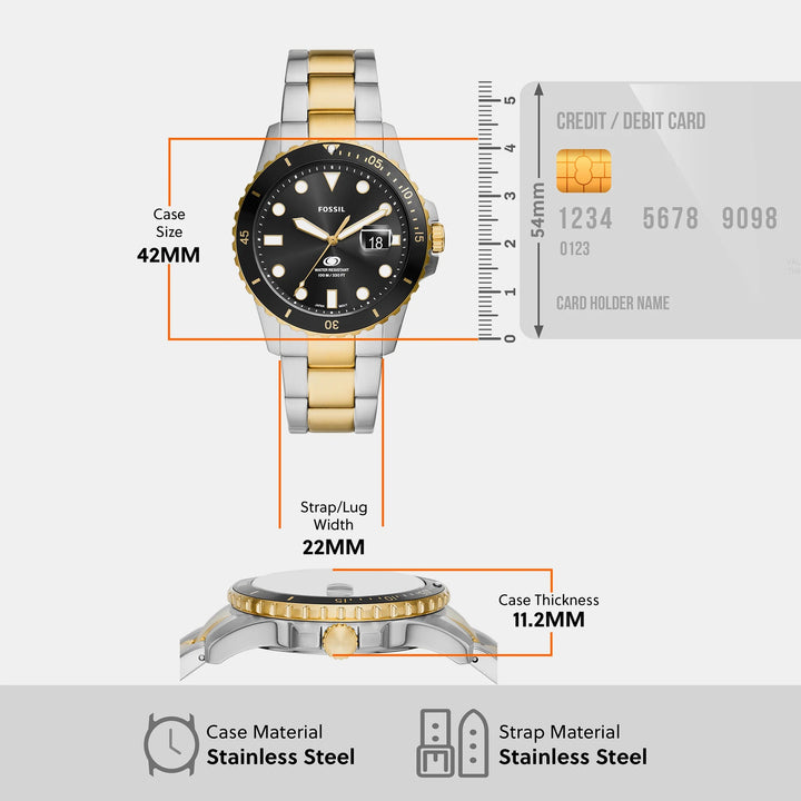 Fossil Blue Dive FS6031 Black Dial Gold-Tone Stainless Steel Men&