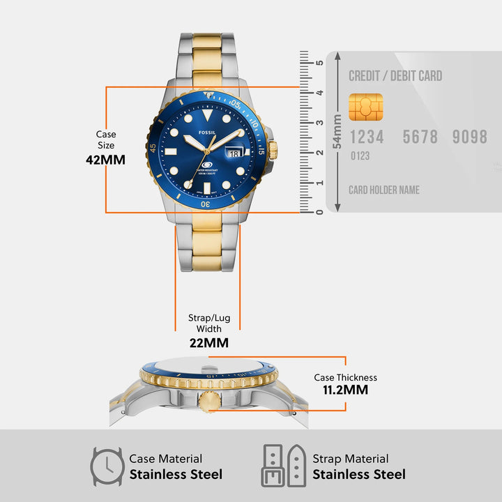 Fossil Blue Dive FS6034 Blue Dial Two-Tone Stainless Steel Men&