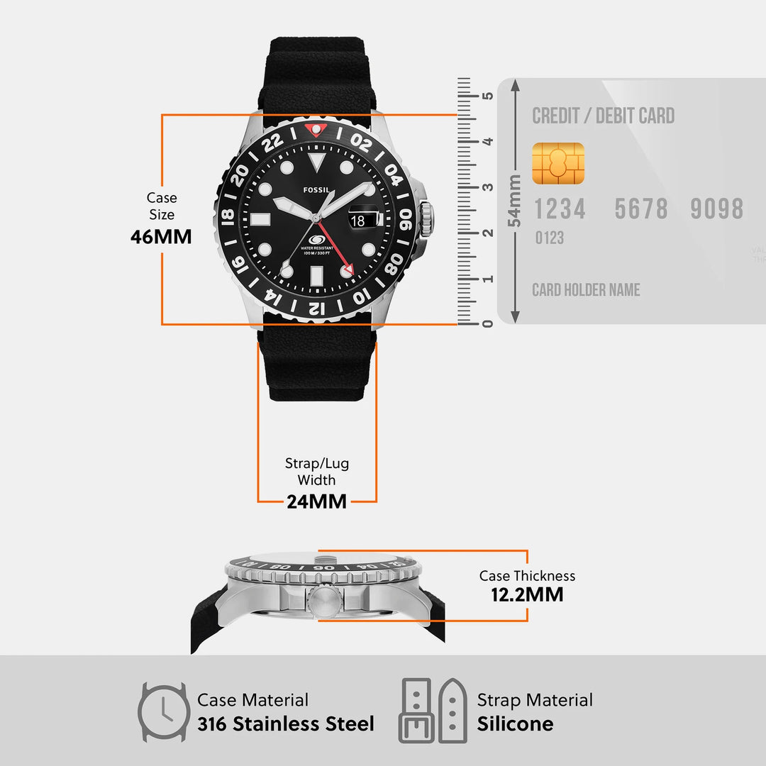 Fossil Blue Dive FS6036 Orange Dial Silver-Tone Stainless Steel Men&