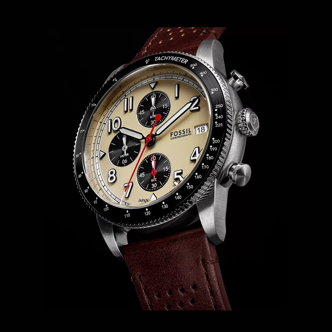 Fossil Sport Tourer FS6042 Chronograph Cream Dial Brown Leather Strap Men&