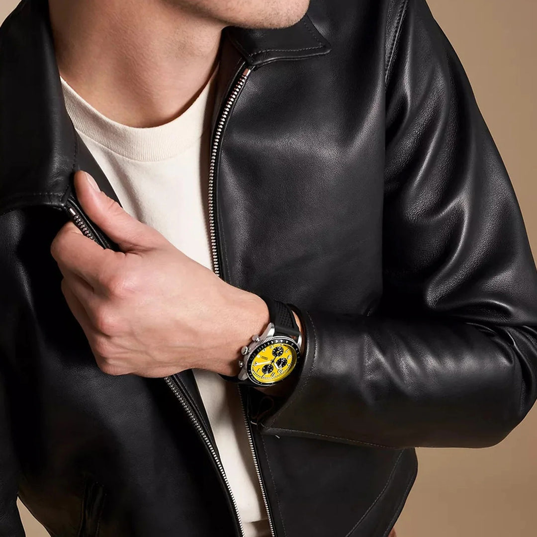 Fossil Sport Tourer FS6044 Chronograph Yellow Dial Black Silicone Strap Men&