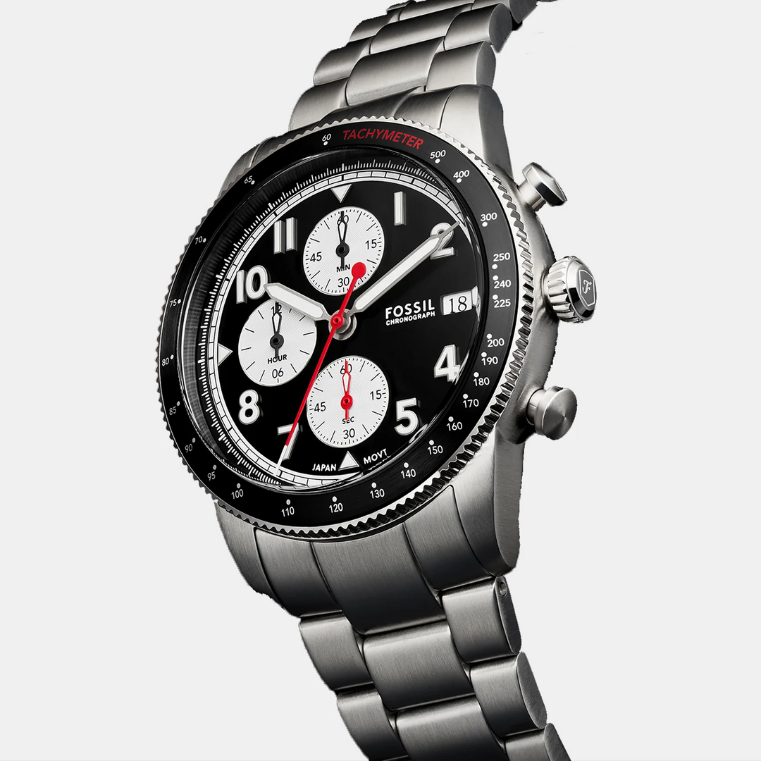 Fossil Sport Tourer FS6045 Chronograph Black Dial Silver-Tone Stainless Steel Men&