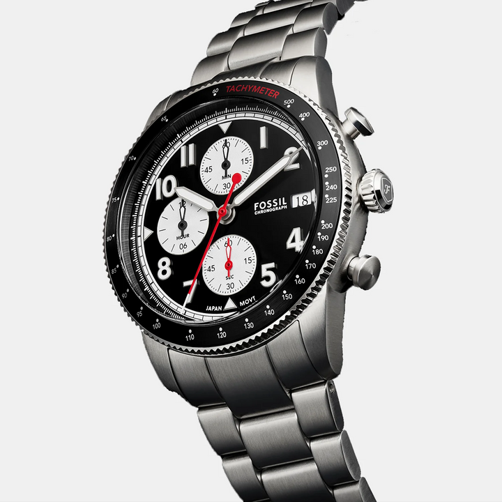 Fossil Sport Tourer FS6045 Chronograph Black Dial Silver-Tone Stainless Steel Men&