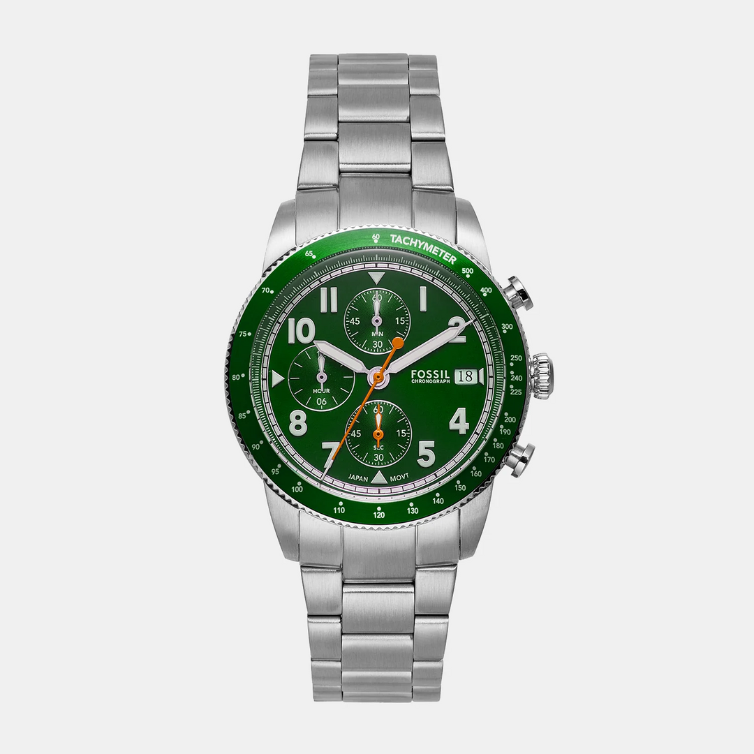 Fossil Sport Tourer FS6048 Chronograph Silver Dial Silver-Tone Stainless Steel Men&