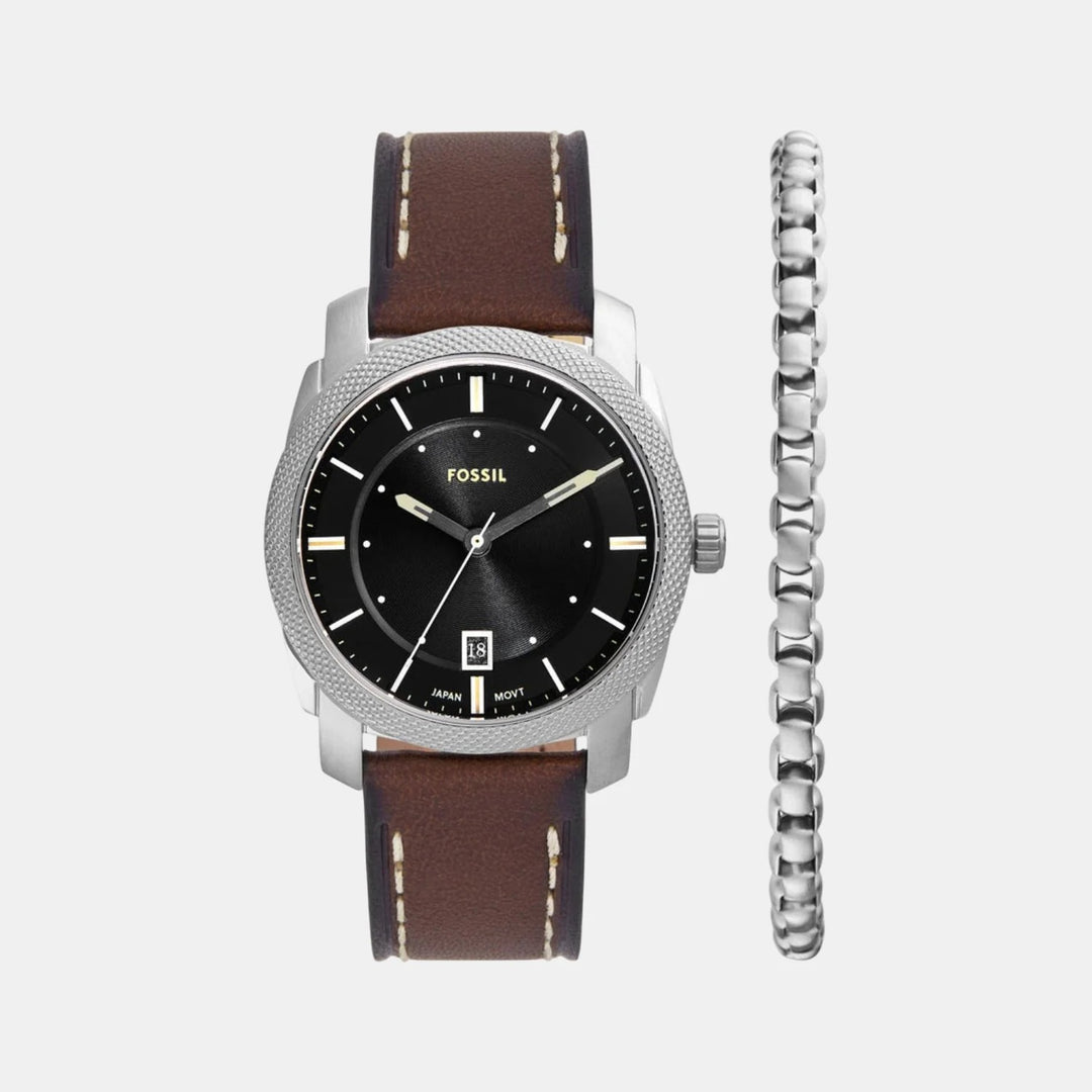 Fossil Machine FS6081SET Chronograph Watch and Black Leather Bracelet Men&