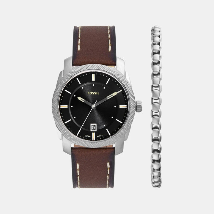 Fossil Machine FS6081SET Chronograph Watch and Black Leather Bracelet Men&