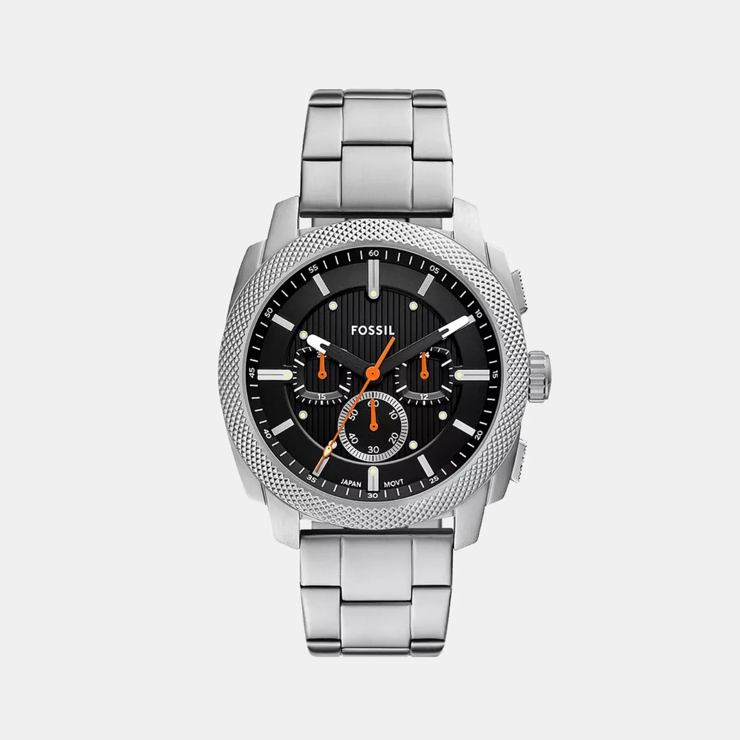 Fossil Neutra FS6095 Silver Dial Black Leather Strap Men&