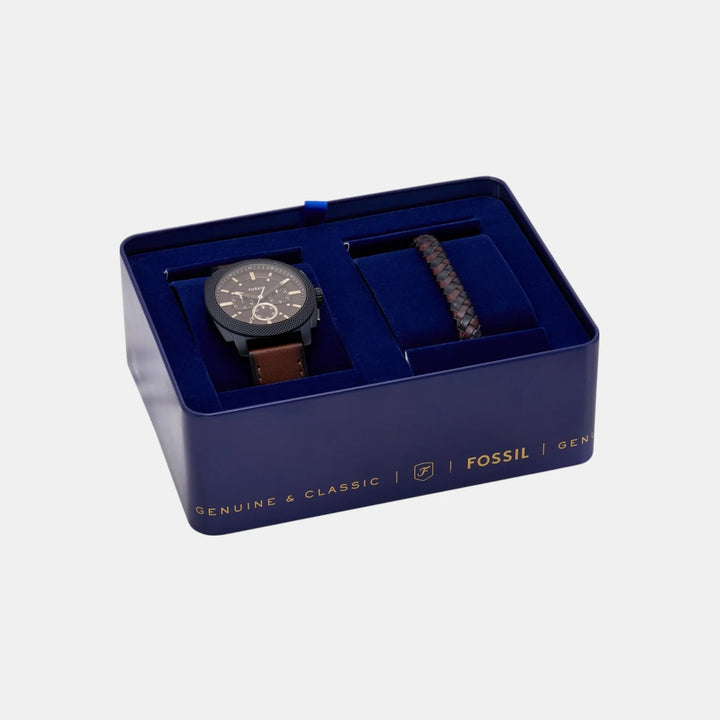 Fossil Machine FS6102SET Watch and Braided Leather Bracelet Men&