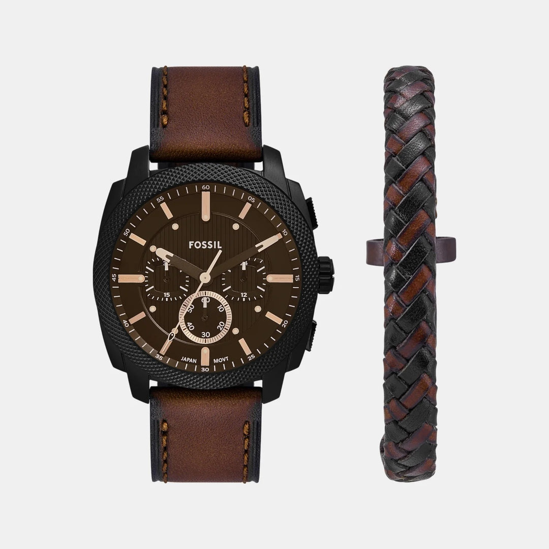 Fossil Machine FS6102SET Watch and Braided Leather Bracelet Men&