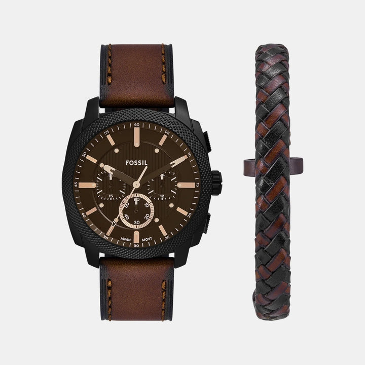 Fossil Machine FS6102SET Watch and Braided Leather Bracelet Men&