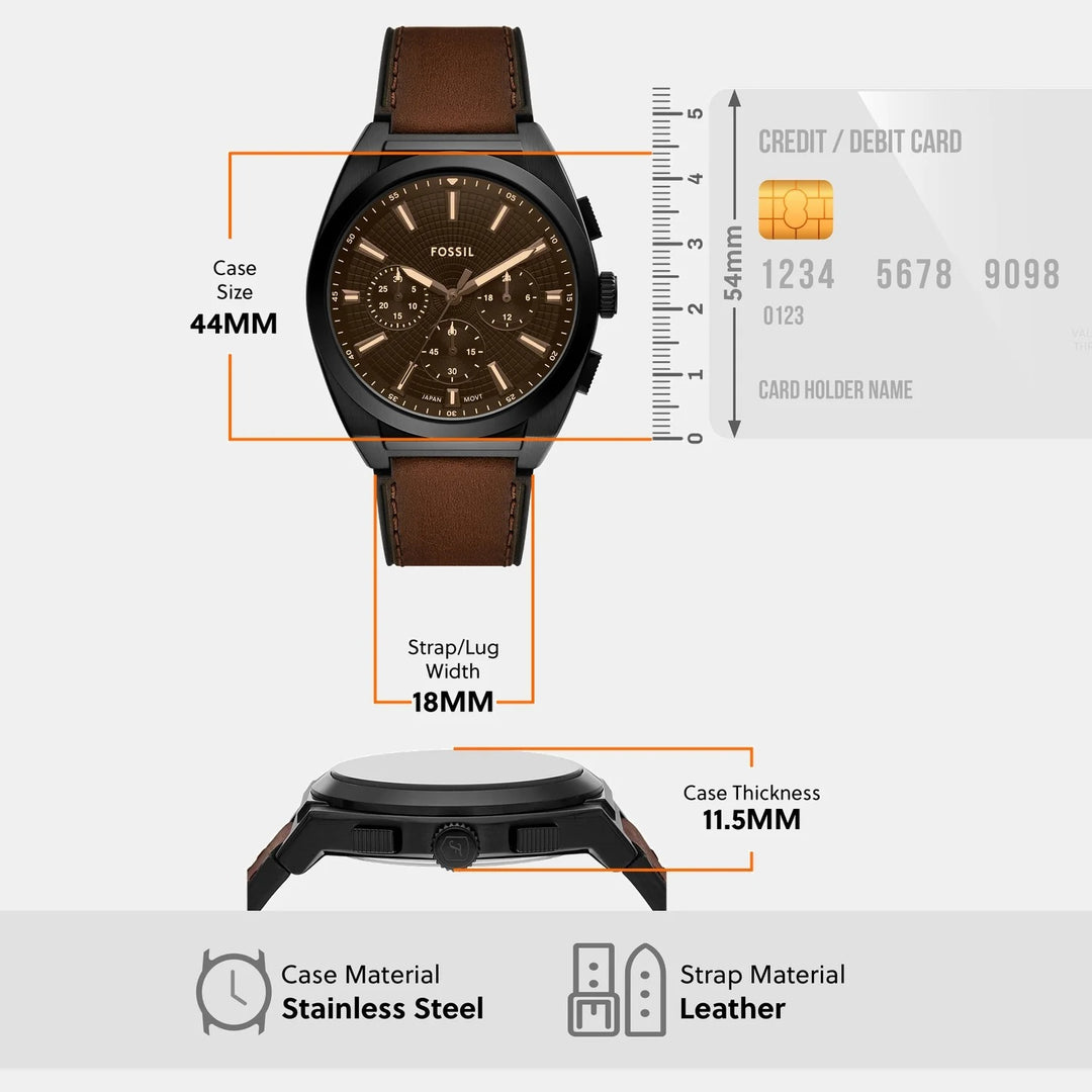 Fossil Everett FS6108 Gray Dial Black Leather Strap Men&