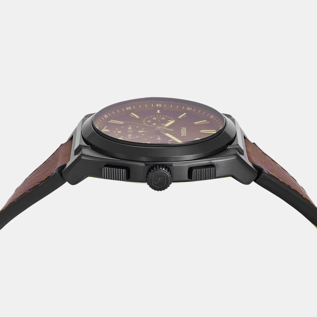 Fossil Everett FS6108 Gray Dial Black Leather Strap Men&