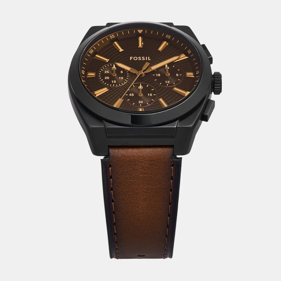 Fossil Everett FS6108 Gray Dial Black Leather Strap Men&