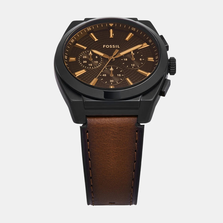 Fossil Everett FS6108 Gray Dial Black Leather Strap Men&