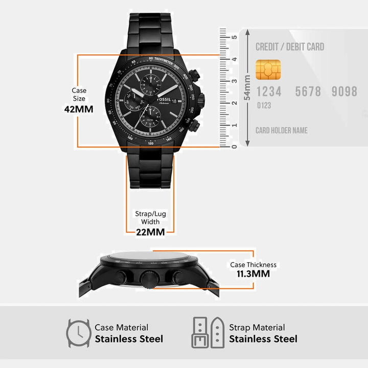 Fossil The Autocross FS6125 Black Dial Leather Strap Men&