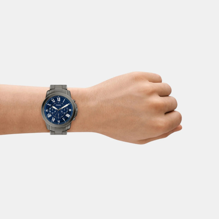 Fossil Grant FS6133 Rectangular Blue Dial Silver Stainless Steel Men&