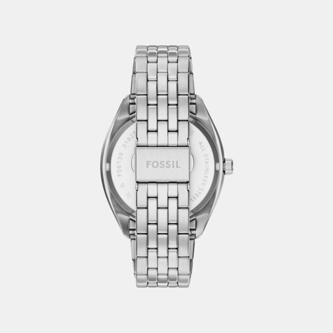 Fossil Campbell FS6139 Rectangular White Dial Brown Leather Men&