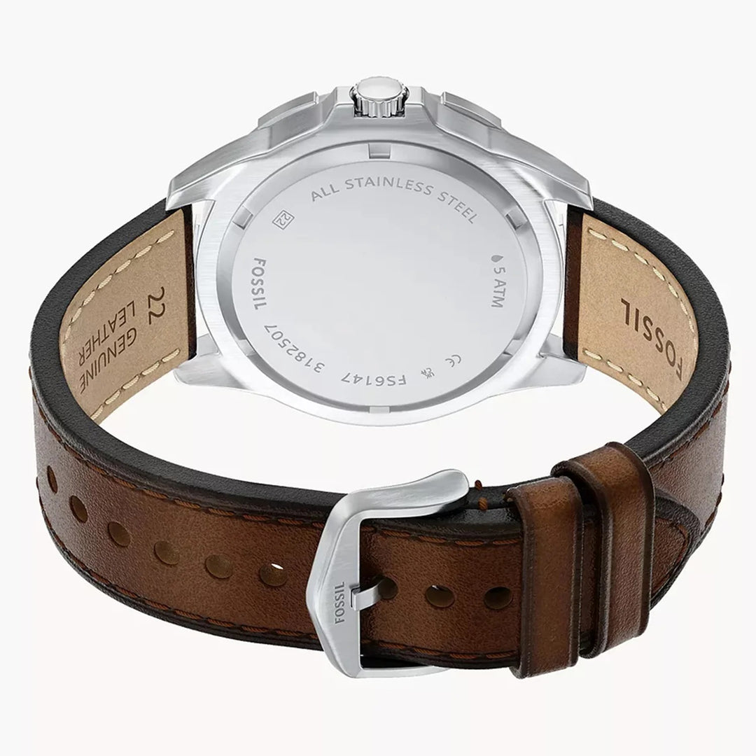 Fossil The Garrett FS6147 Silver Dial Black Leather Men&