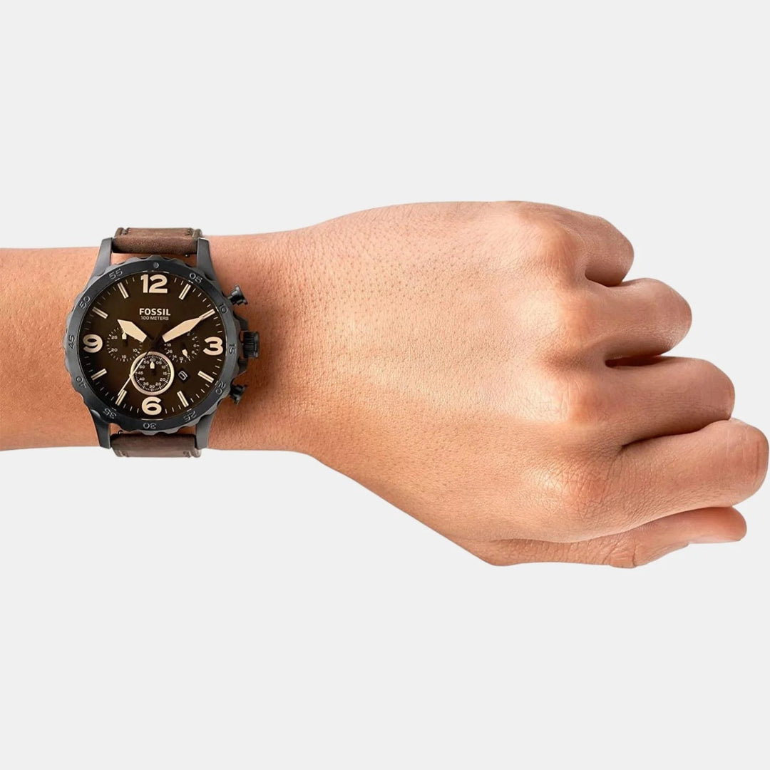 Fossil Nate JR1487 Chronograph Brown Dial Brown Leather Men&