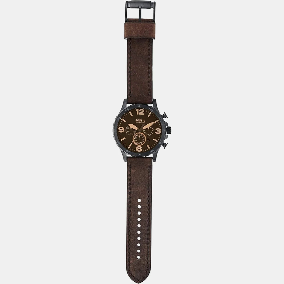 Fossil Nate JR1487 Chronograph Brown Dial Brown Leather Men&