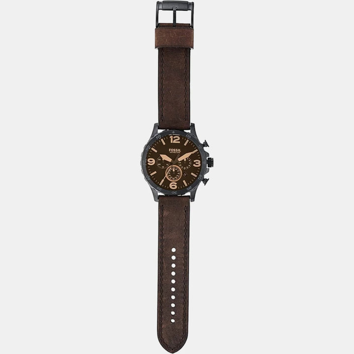 Fossil Nate JR1487 Chronograph Brown Dial Brown Leather Men&
