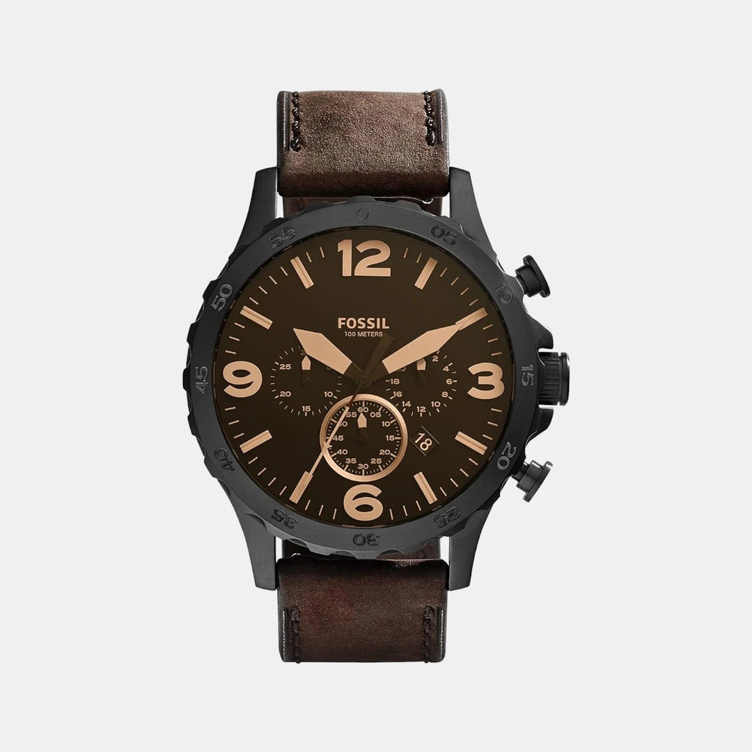 Fossil Nate JR1487 Chronograph Brown Dial Brown Leather Men&